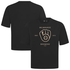Milwaukee Brewers Levelwear Crossway Oversized Luxe Signature Knit T-Shirt Black