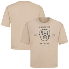 Milwaukee Brewers Levelwear Crossway Oversized Luxe Signature Knit T-Shirt Khaki