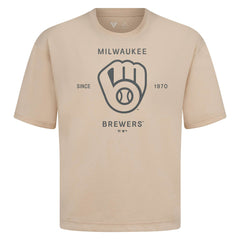 Milwaukee Brewers Levelwear Crossway Oversized Luxe Signature Knit T-Shirt Khaki