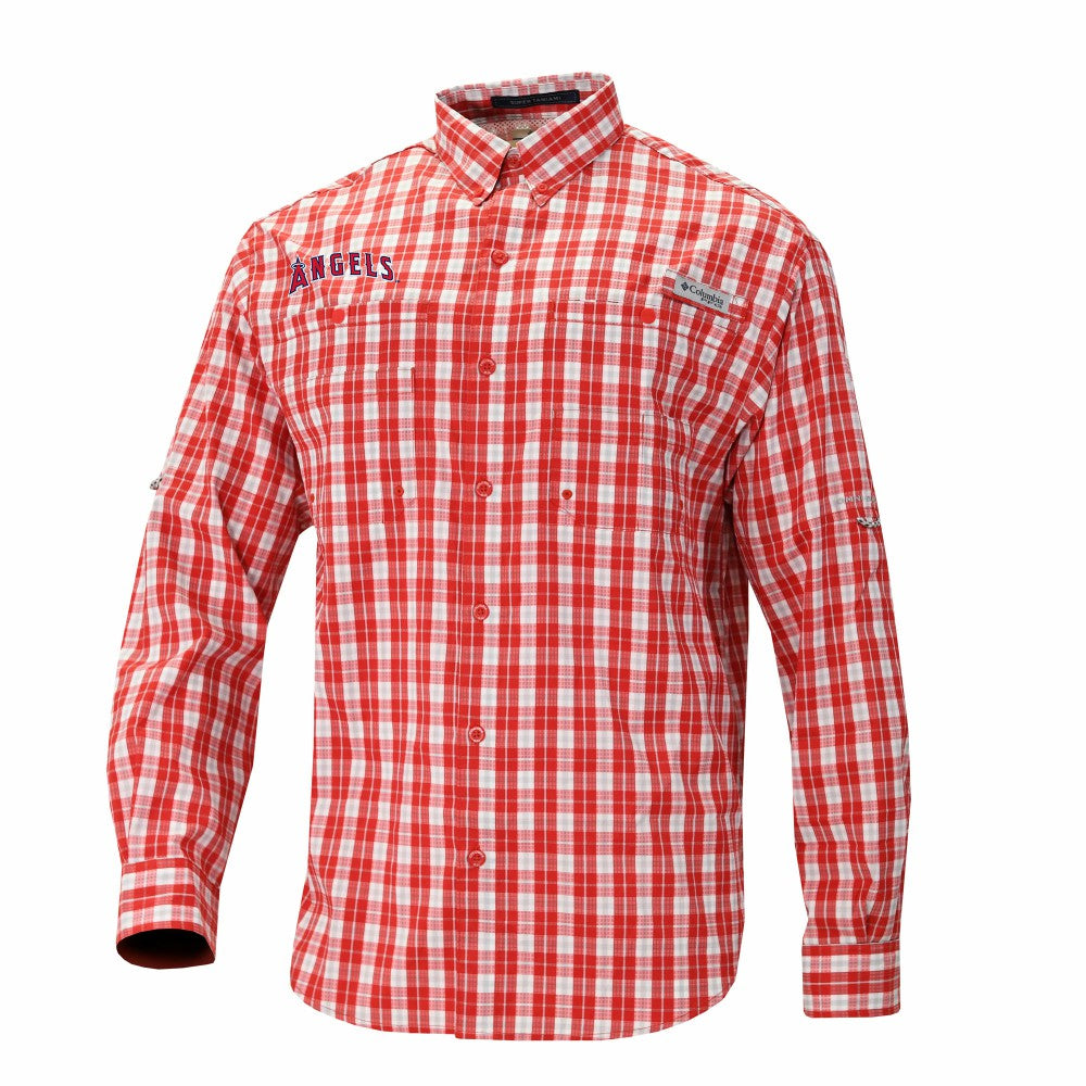 Los Angeles Angels Super Tamiami Omni-Shade Long Sleeve Button-Down Shirt Red | Columbia