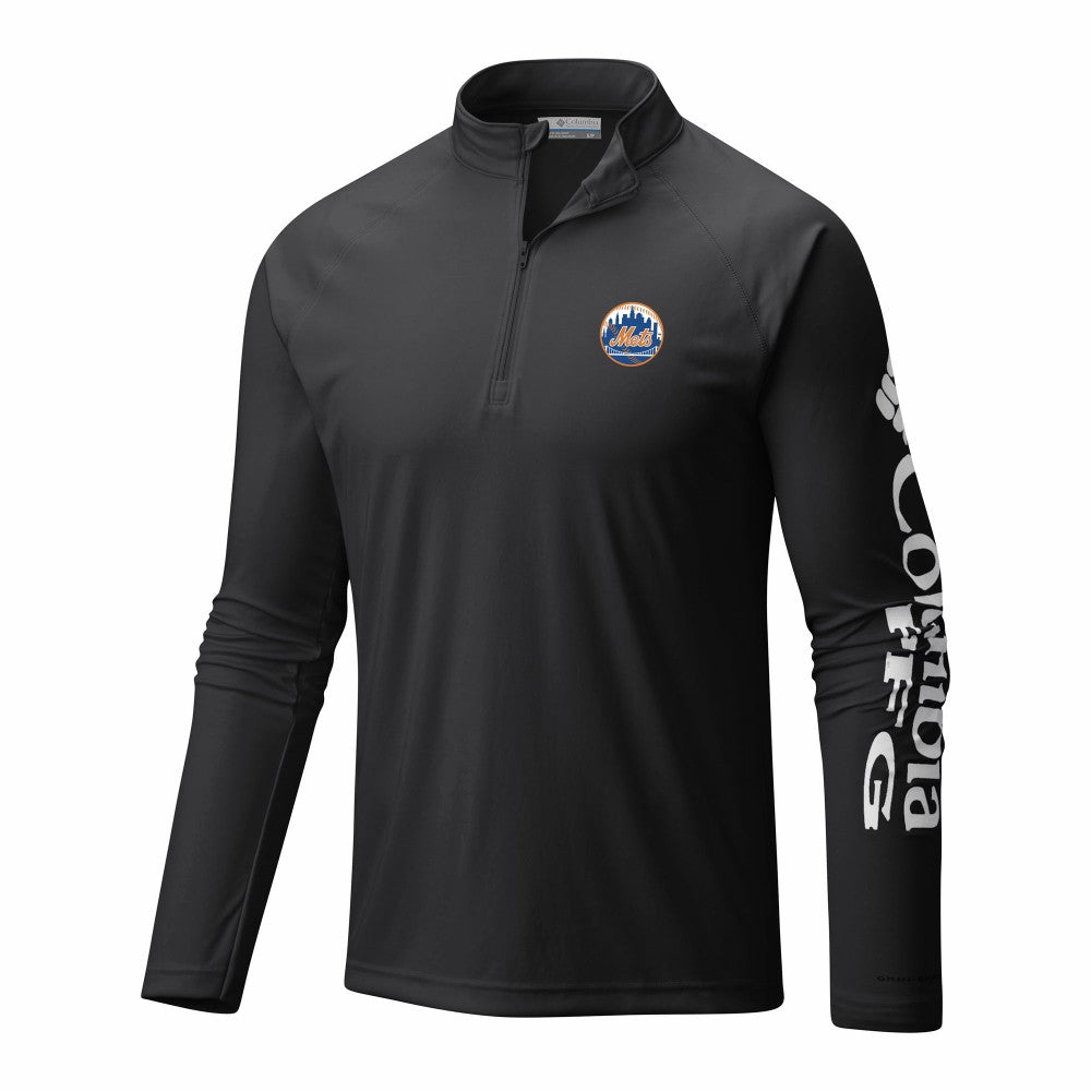 New York Mets Terminal Tackle Omni-Wick Raglan Quarter-Zip Pullover Black | Columbia