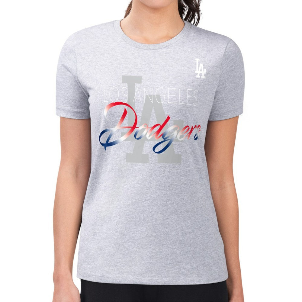 Los Angeles Dodgers G-III 4Her by Carl Banks Women's Super-Slim Fit Lightweight Shadow Logo Graphic T-Shirt Heather Gray