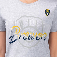 Milwaukee Brewers G-III 4Her by Carl Banks Women's Super-Slim Fit Lightweight Shadow Logo Graphic T-Shirt Heather Gray