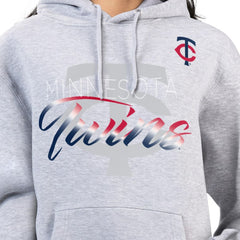 Minnesota Twins G-III 4Her by Carl Banks Women's Shadow Logo Graphic Pullover Hoodie Heather Gray