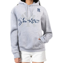 New York Yankees G-III 4Her by Carl Banks Women's Shadow Logo Graphic Pullover Hoodie Heather Gray