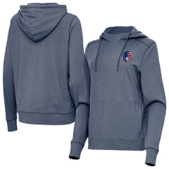 Milwaukee Brewers Antigua Women's Justice Stars and Stripes Team Logo Pullover Hoodie Heather Navy