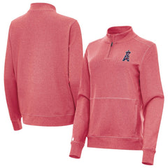 Los Angeles Angels Antigua Women's Crush Stars and Stripes Team Logo Quarter-Zip Pullover Top Heather Red