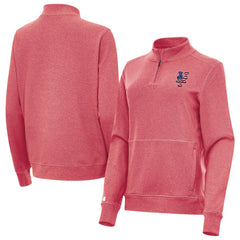 New York Mets Antigua Women's Crush Stars and Stripes Team Logo Quarter-Zip Pullover Top Heather Red