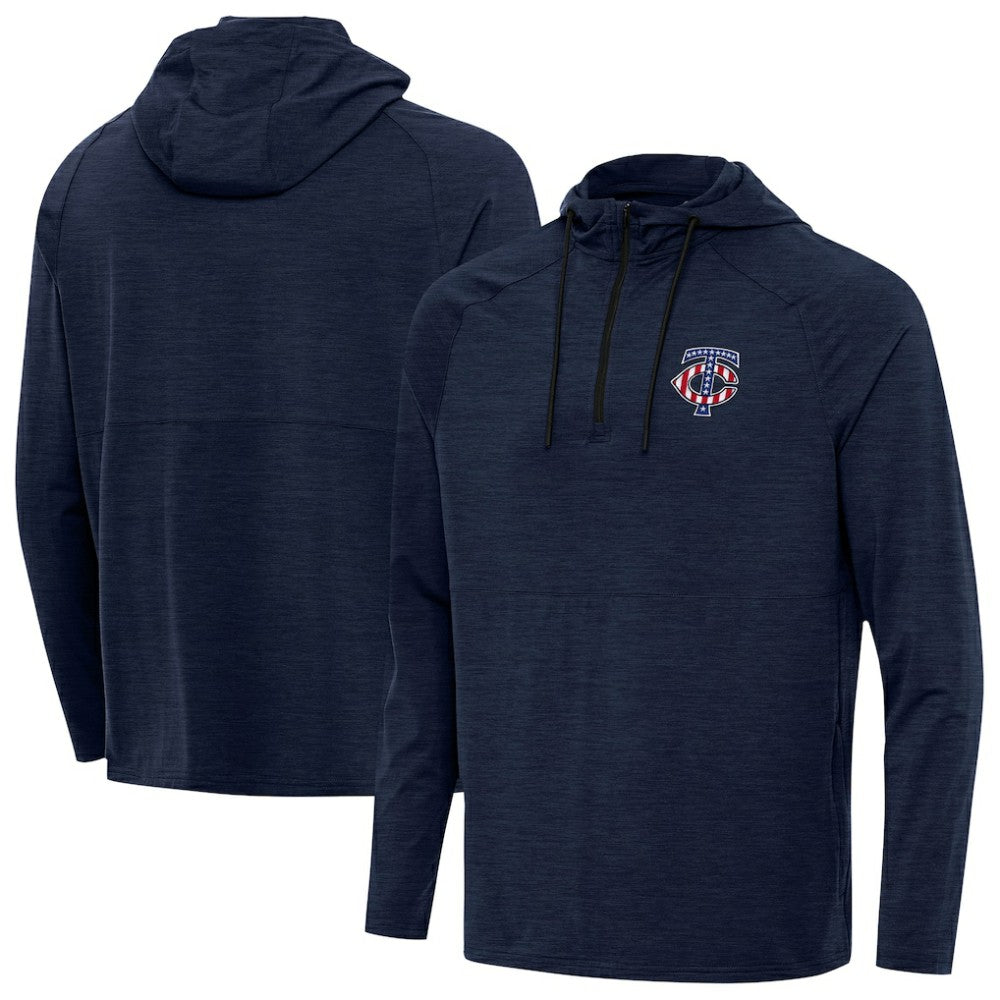 Minnesota Twins Antigua Spikes Stars and Stripes Team Logo Quarter-Zip Pullover Hoodie Heather Navy
