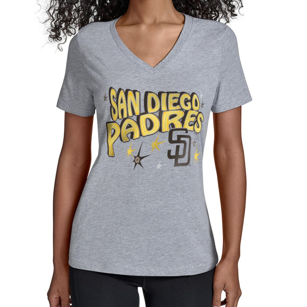 San Diego Padres Starter Women's Fireworks V-Neck T-Shirt Gray
