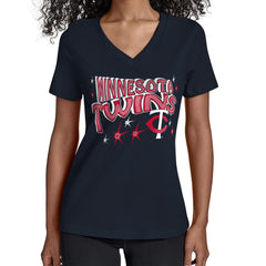 Minnesota Twins Starter Women's Fireworks V-Neck T-Shirt Navy