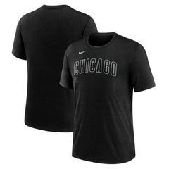 Chicago Cubs Wordmark Tri-Blend T-Shirt Heather Black | Nike