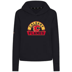 Calgary Flames Levelwear Women's Sweet Banner Arch Tri-Blend Cropped Pullover Hoodie Black