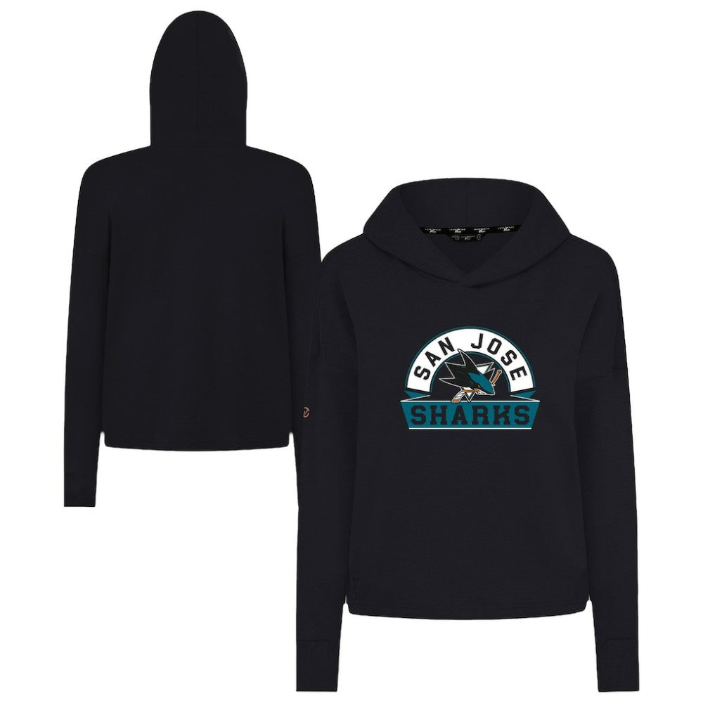 San Jose Sharks Levelwear Women's Sweet Banner Arch Tri-Blend Cropped Pullover Hoodie Black