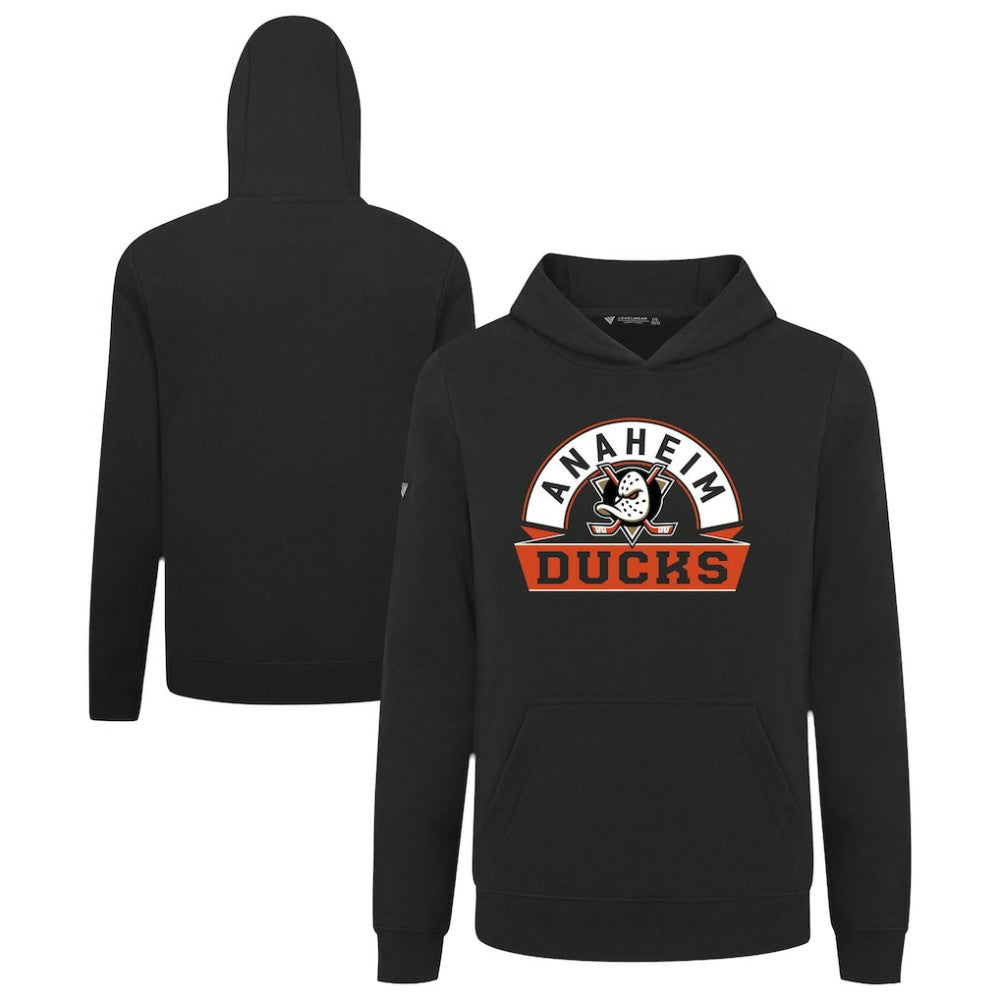 Anaheim Ducks Levelwear Youth Podium Banner Arch Pullover Hoodie Black