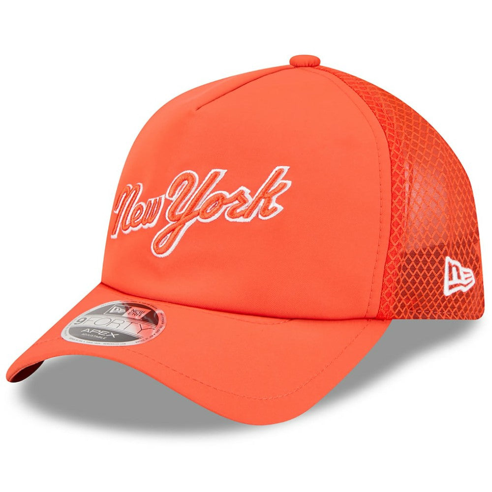 New York Mets 2026 Batting Practice Apex 9FORTY Adjustable Trucker Hat Orange | New Era