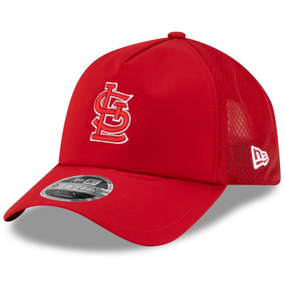 St. Louis Cardinals 2026 Batting Practice Apex 9FORTY Adjustable Trucker Hat Red | New Era
