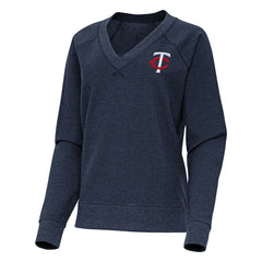 Minnesota Twins Antigua Women's Varsity Tri-Blend V-Neck Long Sleeve T-Shirt Heather Navy