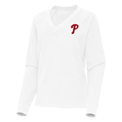 Philadelphia Phillies Antigua Women's Varsity Tri-Blend V-Neck Long Sleeve T-Shirt White