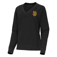 San Diego Padres Antigua Women's Varsity Tri-Blend V-Neck Long Sleeve T-Shirt Heather Black