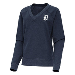 Detroit Tigers Antigua Women's Varsity Tri-Blend V-Neck Long Sleeve T-Shirt Heather Navy