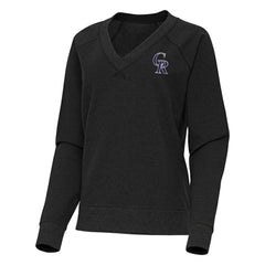 Colorado Rockies Antigua Women's Varsity Tri-Blend V-Neck Long Sleeve T-Shirt Heather Black