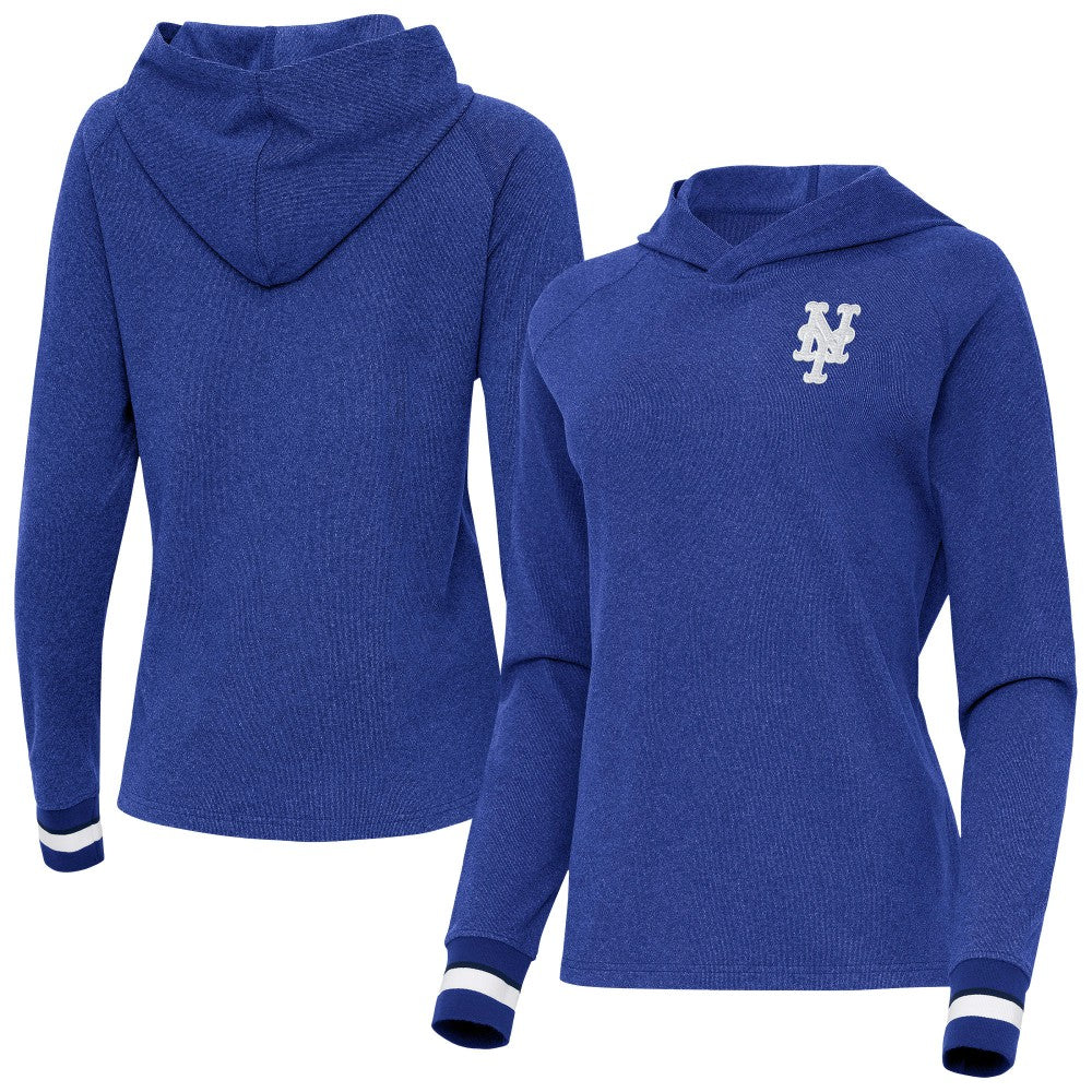 New York Mets Antigua Women's Trek Pullover Hoodie Heather Royal