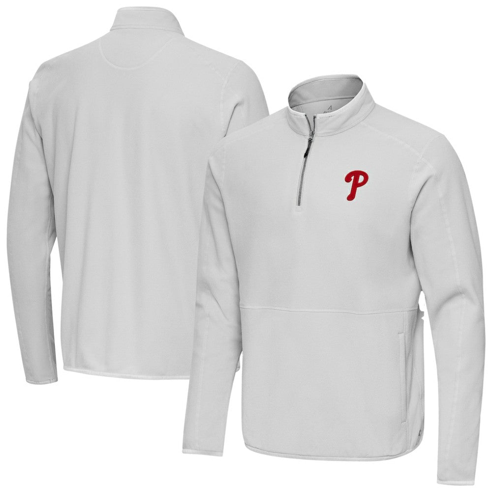 Philadelphia Phillies Antigua Step Up Quarter-Zip Pullover Gray