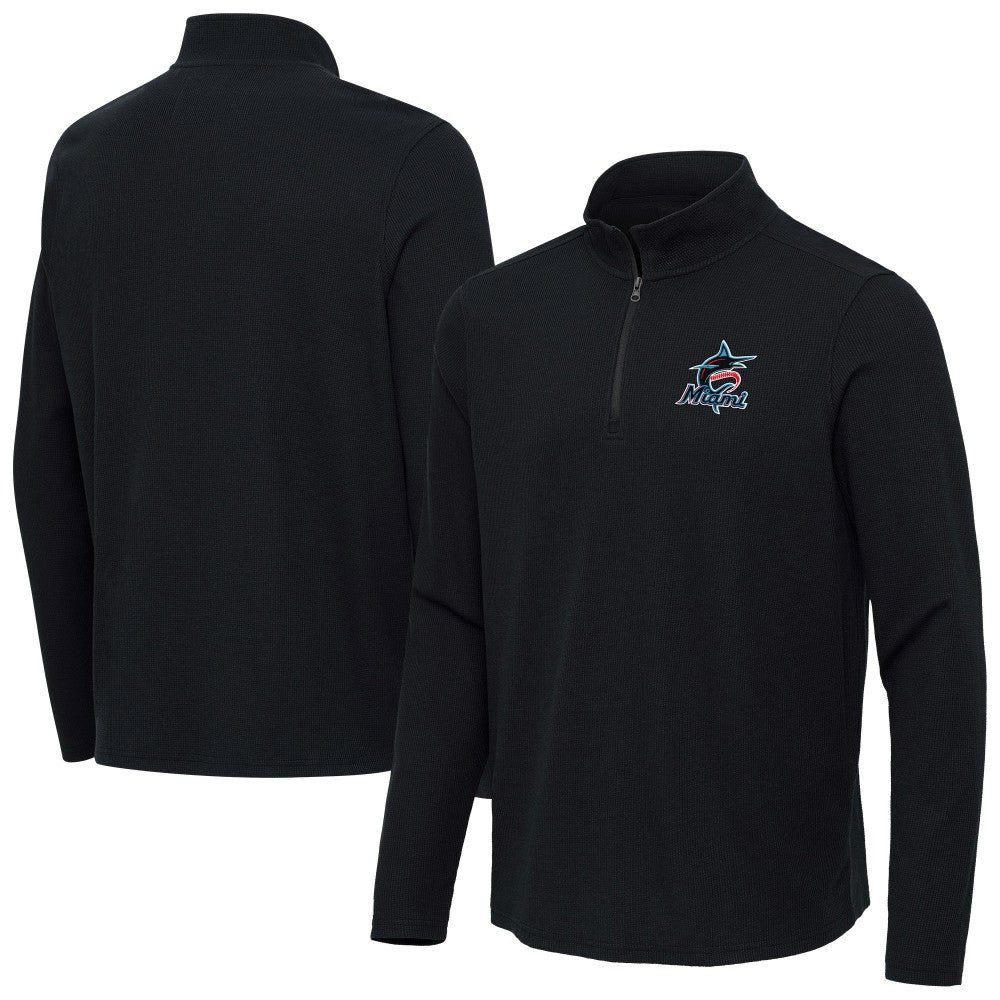 Miami Marlins Antigua Sync Tri-Blend Quarter-Zip Pullover Heather Black