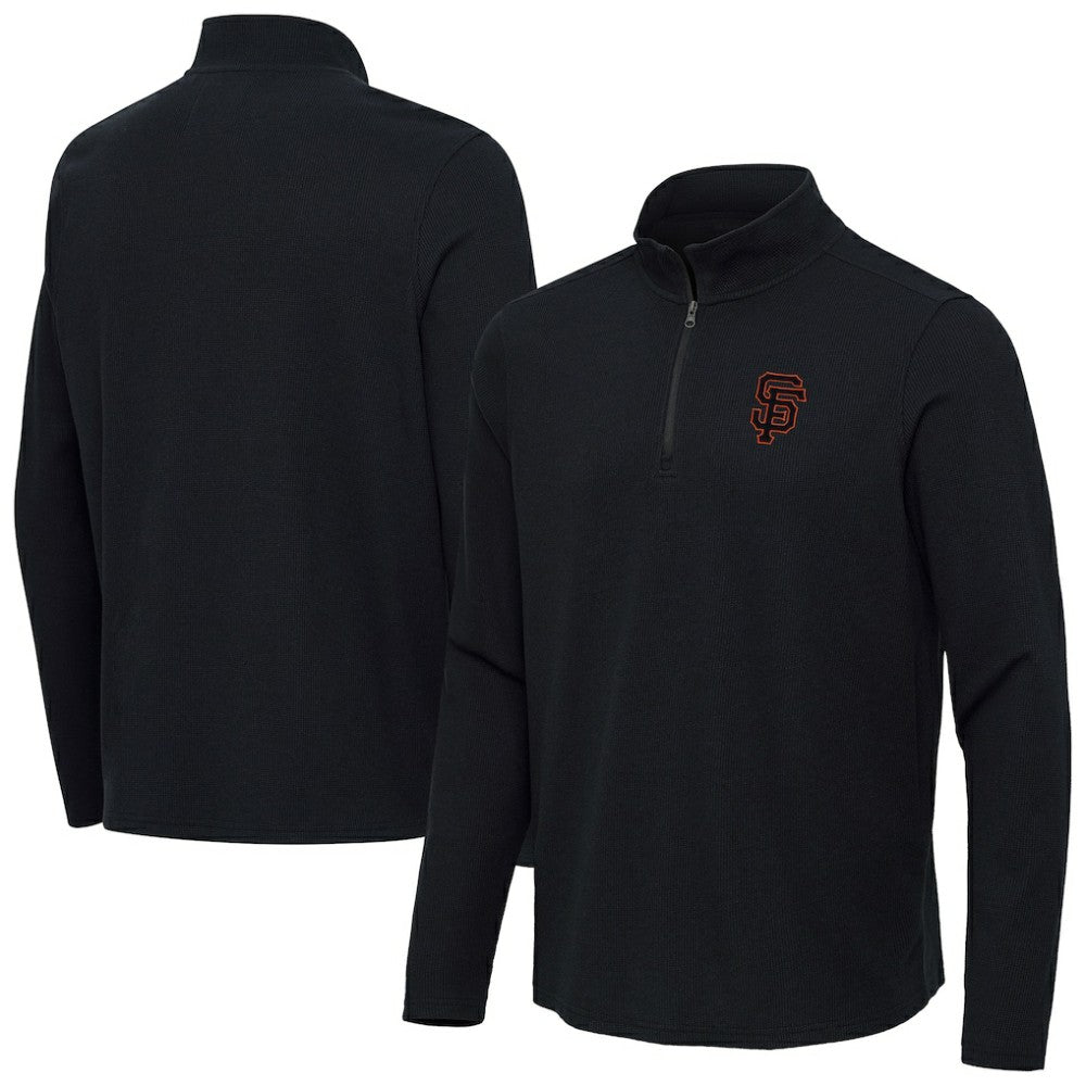San Francisco Giants Antigua Sync Tri-Blend Quarter-Zip Pullover Heather Black