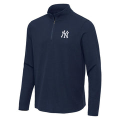New York Yankees Antigua Sync Tri-Blend Quarter-Zip Pullover Heather Navy