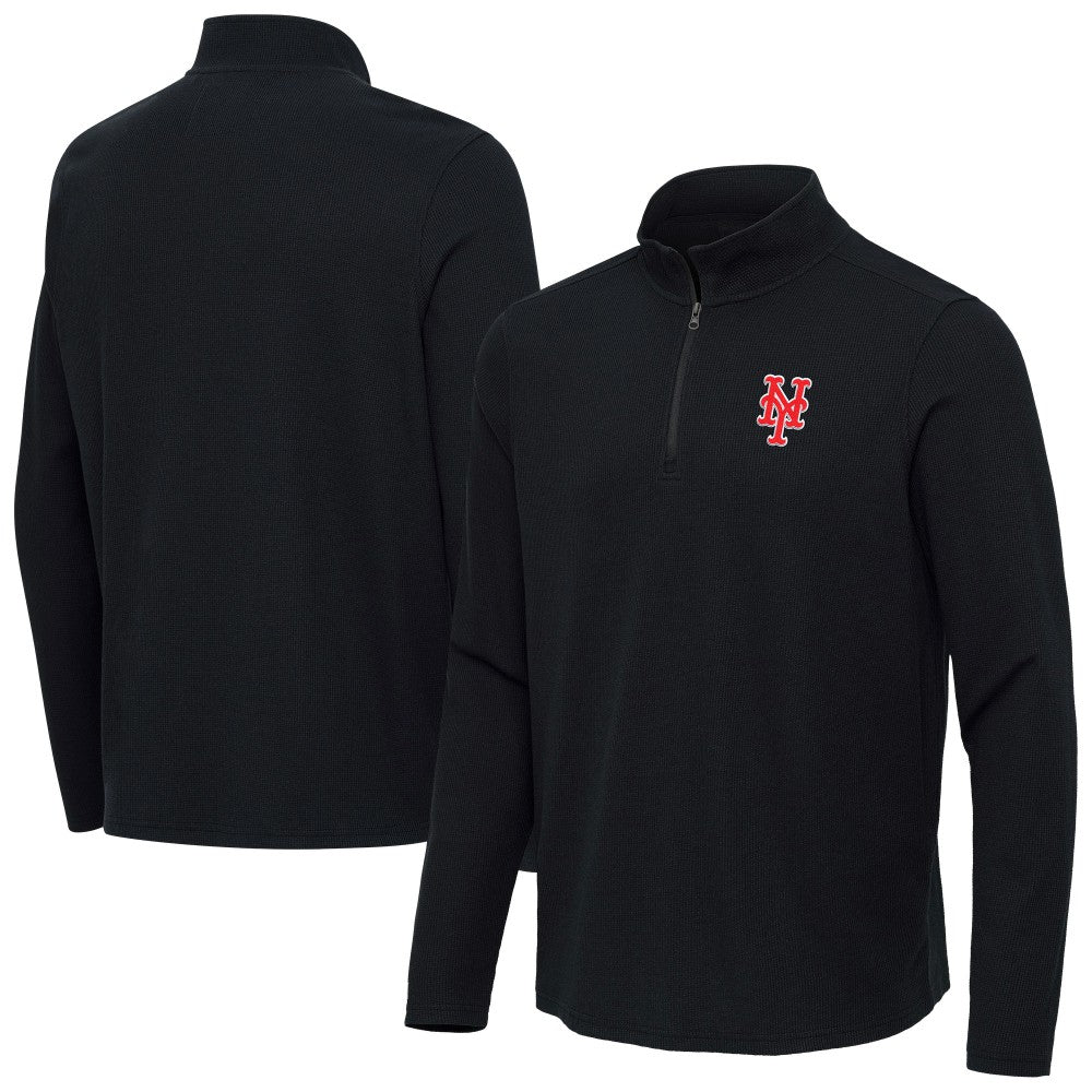 New York Mets Antigua Sync Tri-Blend Quarter-Zip Pullover Heather Black