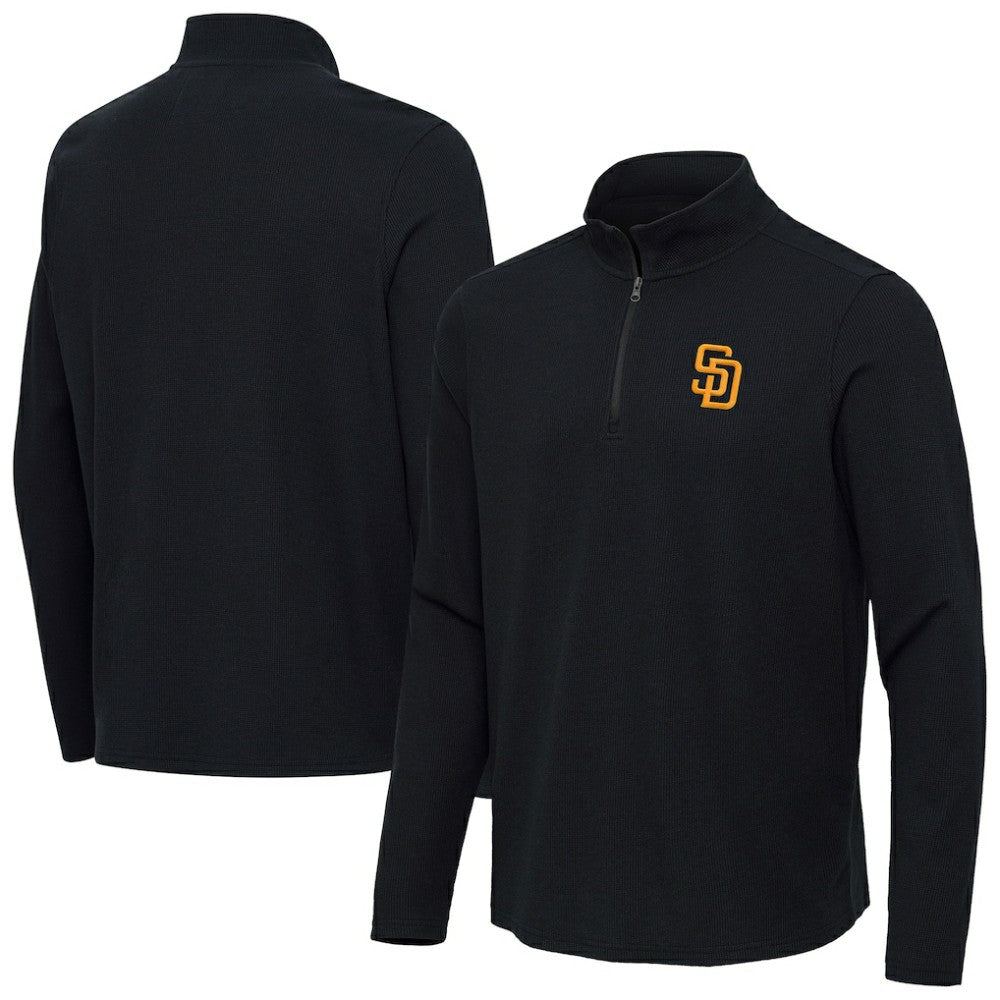 San Diego Padres Antigua Sync Tri-Blend Quarter-Zip Pullover Heather Black