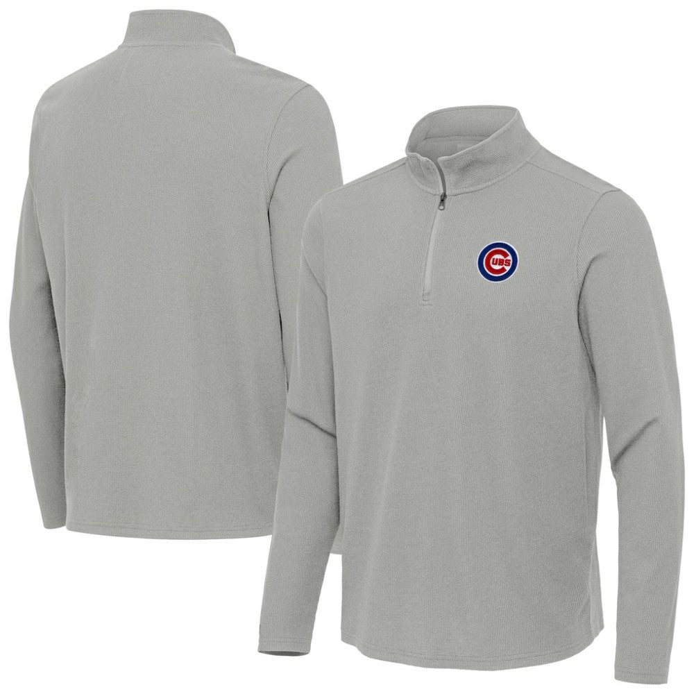 Chicago Cubs Antigua Sync Tri-Blend Quarter-Zip Pullover Heather Gray
