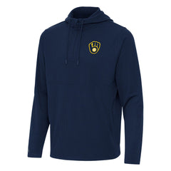 Milwaukee Brewers Antigua Connected Quarter-Zip Pullover Hoodie Navy