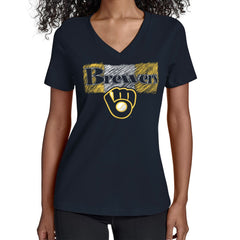Milwaukee Brewers Starter Women's Team Color Shading V-Neck T-Shirt Navy