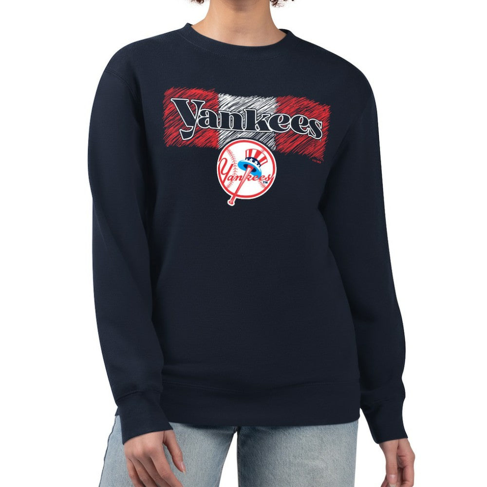 New York Yankees Starter Women's Team Color Shading Fleece Pullover Sweatshirt Navy