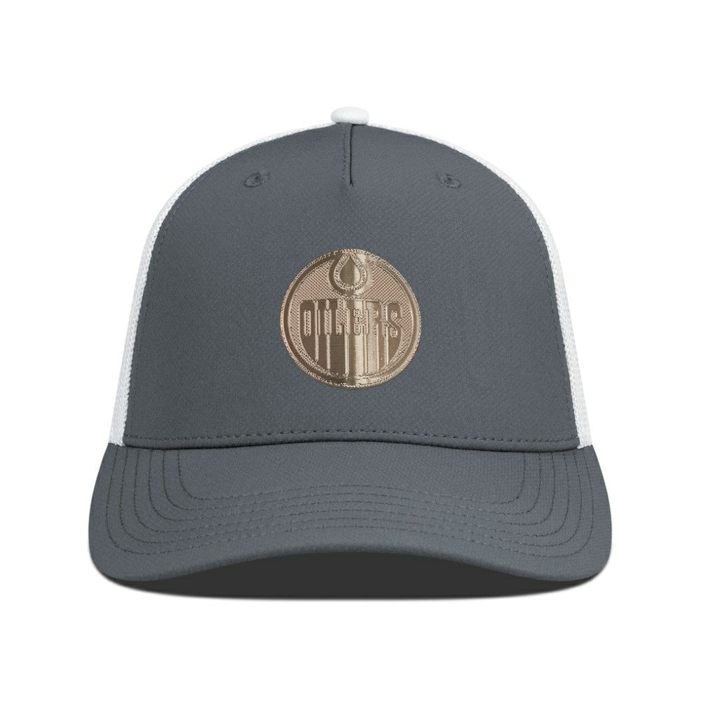 Edmonton Oilers Levelwear Signal Copper Insignia Trucker Adjustable Hat Charcoal/White