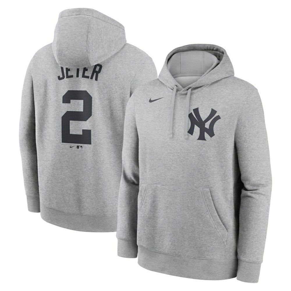 Derek Jeter New York Yankees Player Name & Number Club Fleece Pullover Hoodie Heather Gray | Nike
