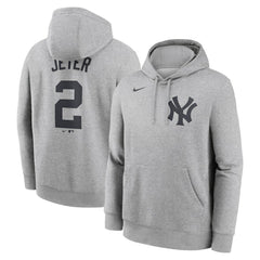 Derek Jeter New York Yankees Player Name & Number Club Fleece Pullover Hoodie Heather Gray | Nike