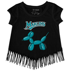 Miami Marlins Tiny Turnip Girls Youth Balloon Dog Fringe T-Shirt Black