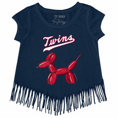 Minnesota Twins Tiny Turnip Girls Youth Balloon Dog Fringe T-Shirt Navy