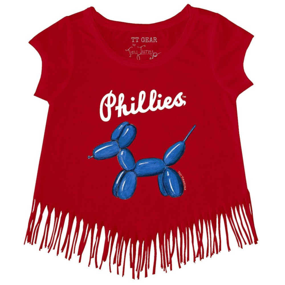 Philadelphia Phillies Tiny Turnip Girls Youth Balloon Dog Fringe T-Shirt Red