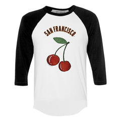 San Francisco Giants Tiny Turnip Women's Cherries 3/4-Sleeve Raglan Baseball T-Shirt White