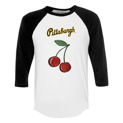 Pittsburgh Pirates Tiny Turnip Women's Cherries 3/4-Sleeve Raglan Baseball T-Shirt White