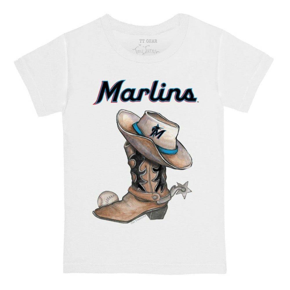 Miami Marlins Tiny Turnip Youth Cowboy Boot T-Shirt White