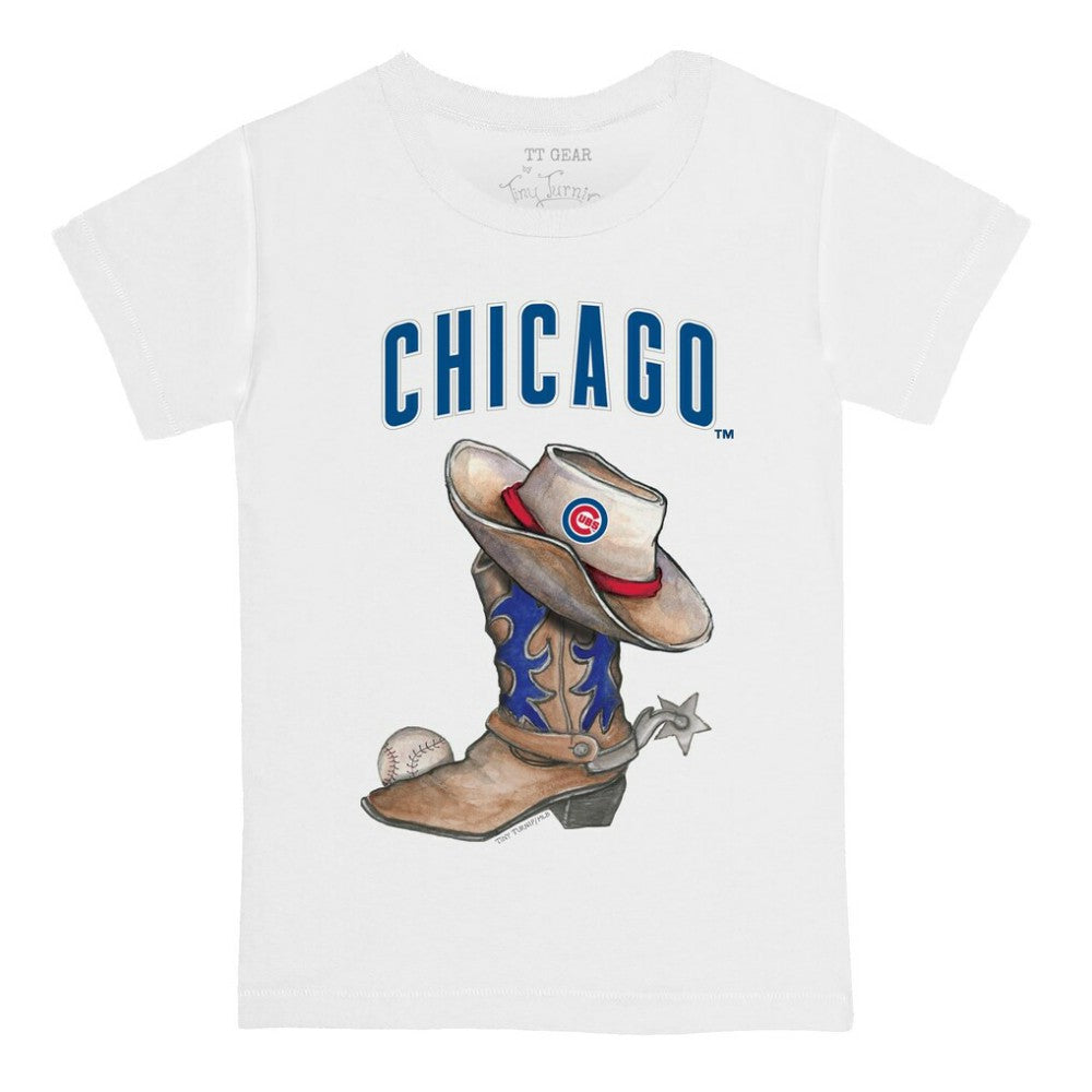 Chicago Cubs Tiny Turnip Youth Cowboy Boot T-Shirt White