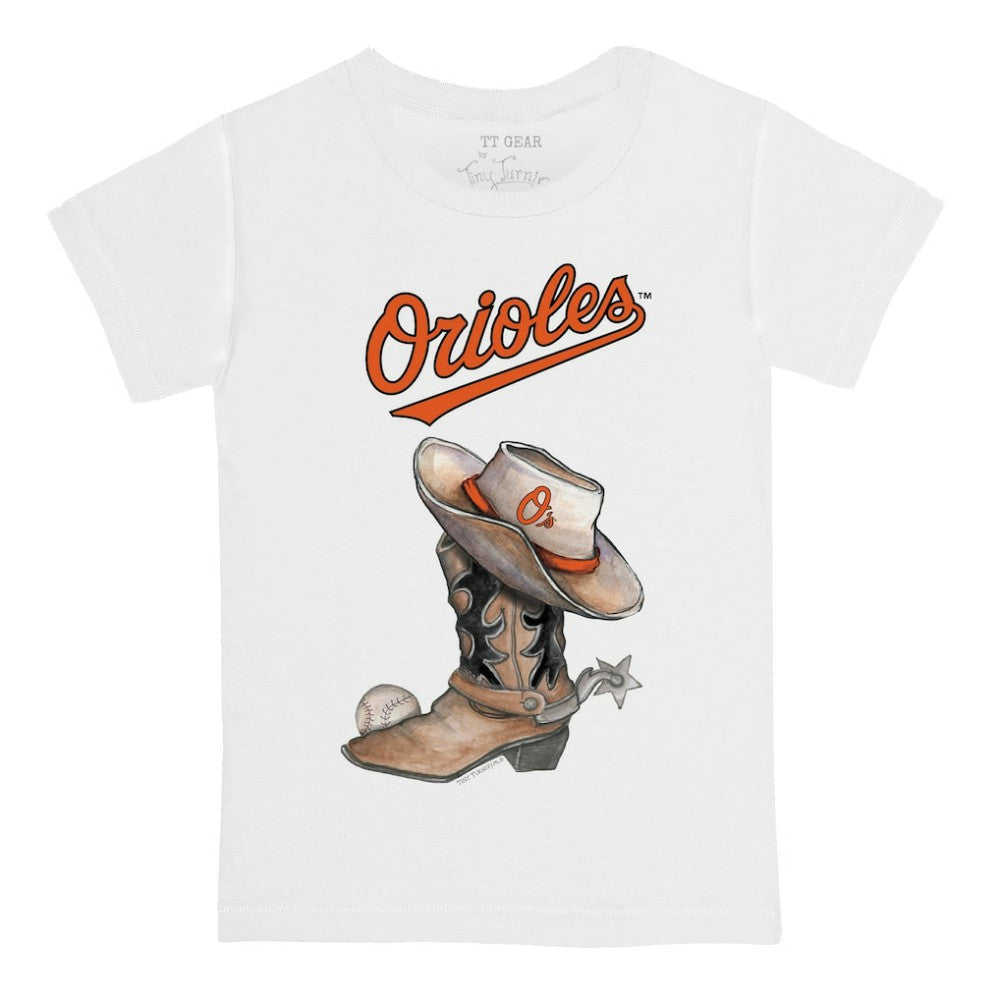 Baltimore Orioles Tiny Turnip Youth Cowboy Boot T-Shirt White