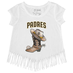 San Diego Padres Tiny Turnip Girls Youth Cowboy Boot Fringe T-Shirt White