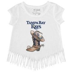 Tampa Bay Rays Tiny Turnip Girls Youth Cowboy Boot Fringe T-Shirt White